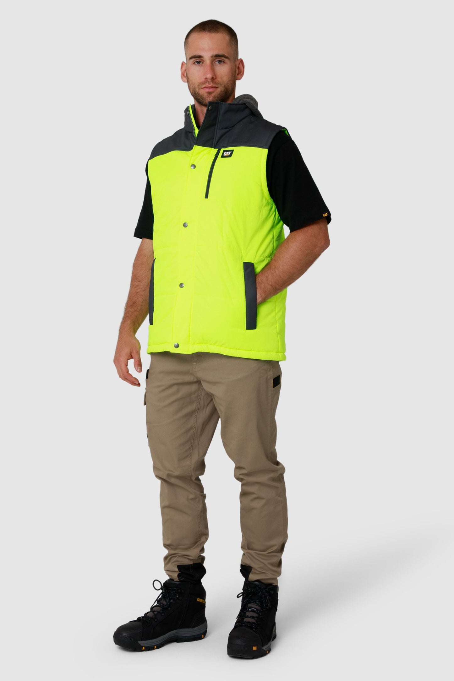 CAT - Hi Vis Hooded Work Vest (HI Vis Yellow)