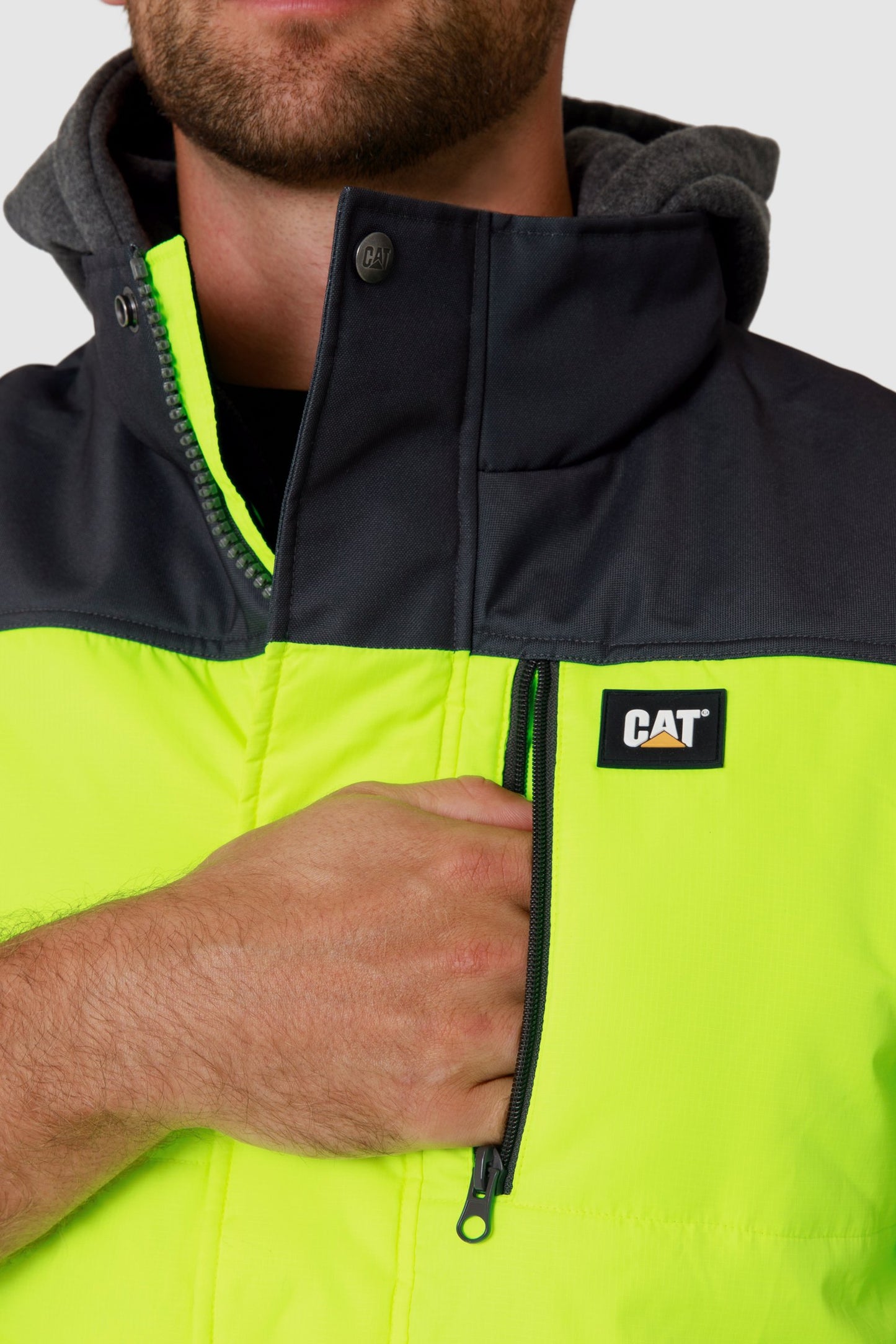 CAT - Hi Vis Hooded Work Vest (HI Vis Yellow)