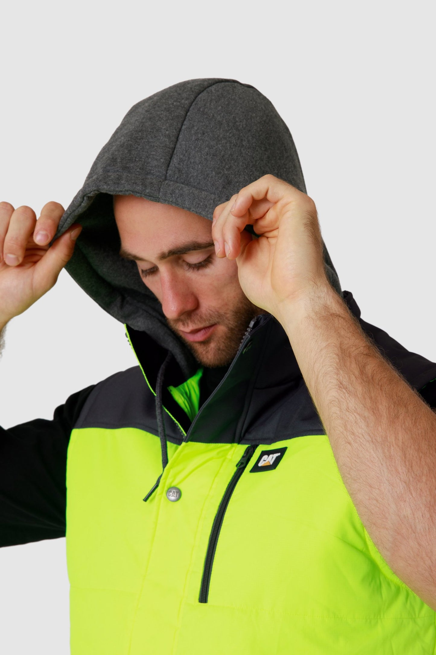 CAT - Hi Vis Hooded Work Vest (HI Vis Yellow)