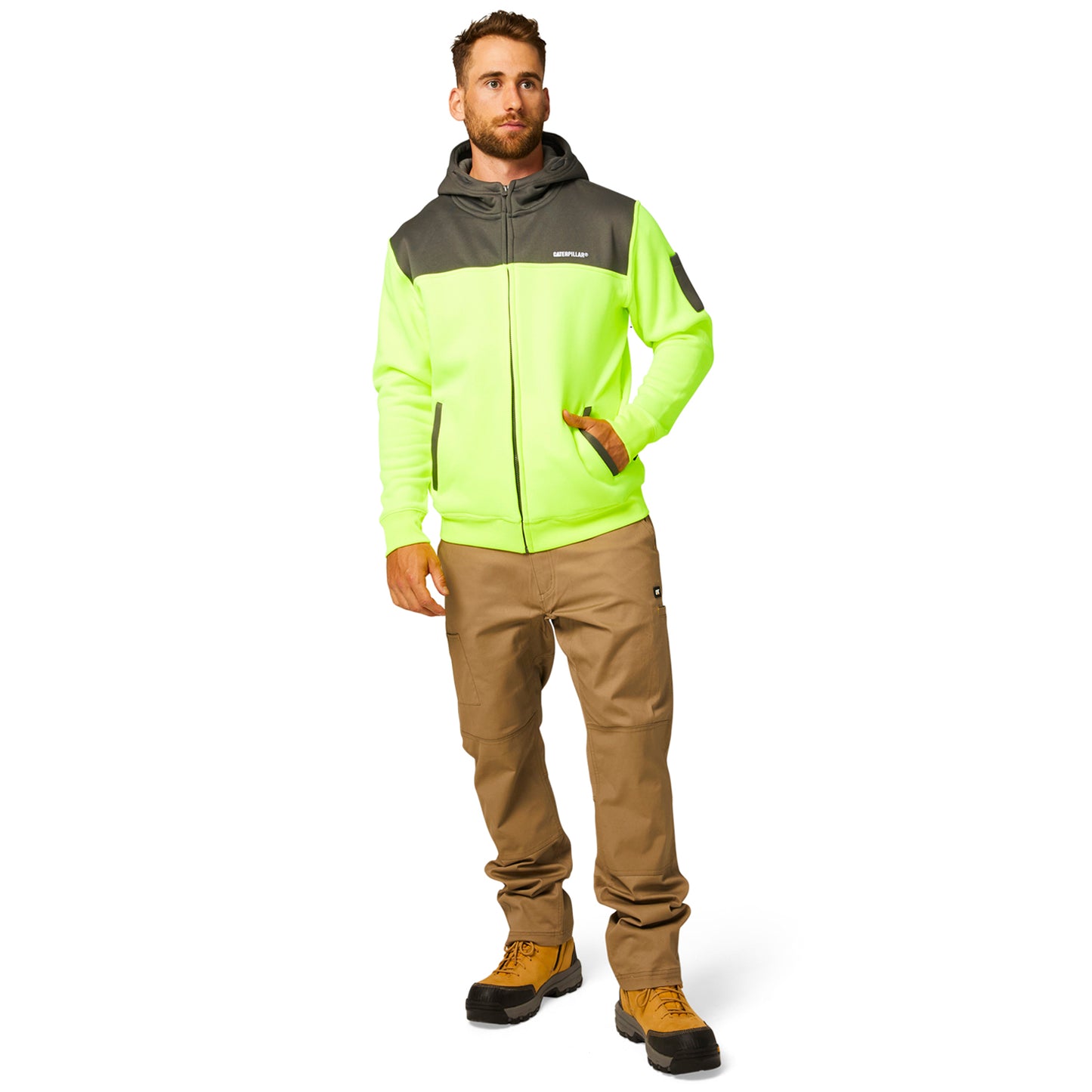 CAT - Hi Vis Full Zip Hoodie (Hi Vis Yellow/Grey)