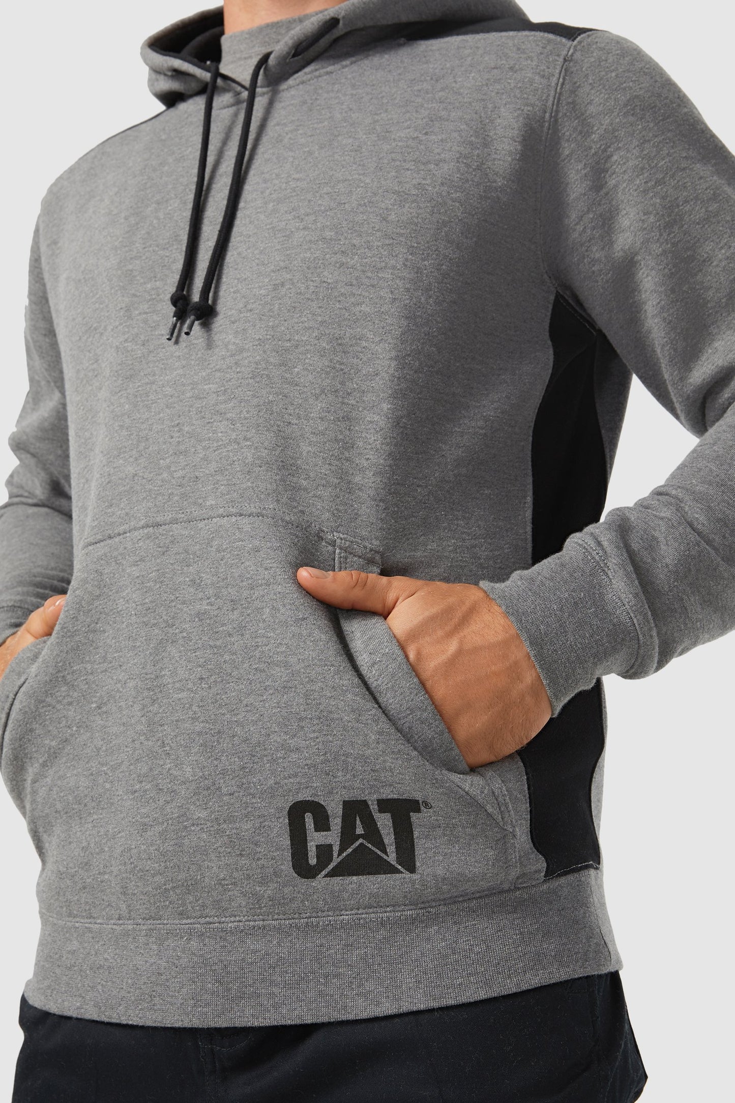CAT - Logo Panel Hooded Sweatshirt (Dark Heather Grey)