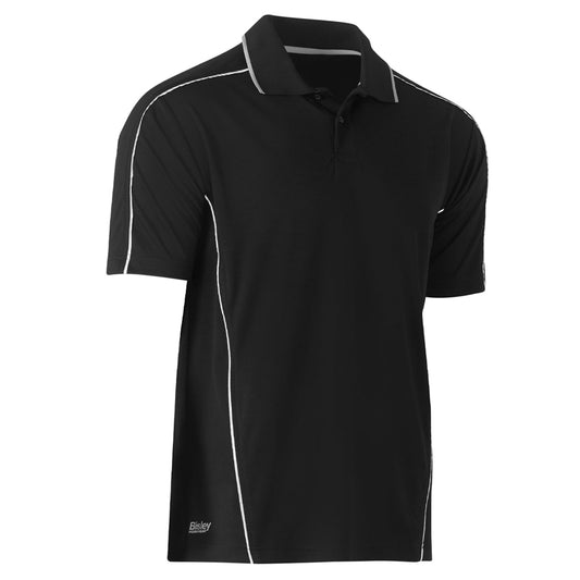 Bisley - Cool Mesh Polo with Reflective Piping Short Sleeve (Black)