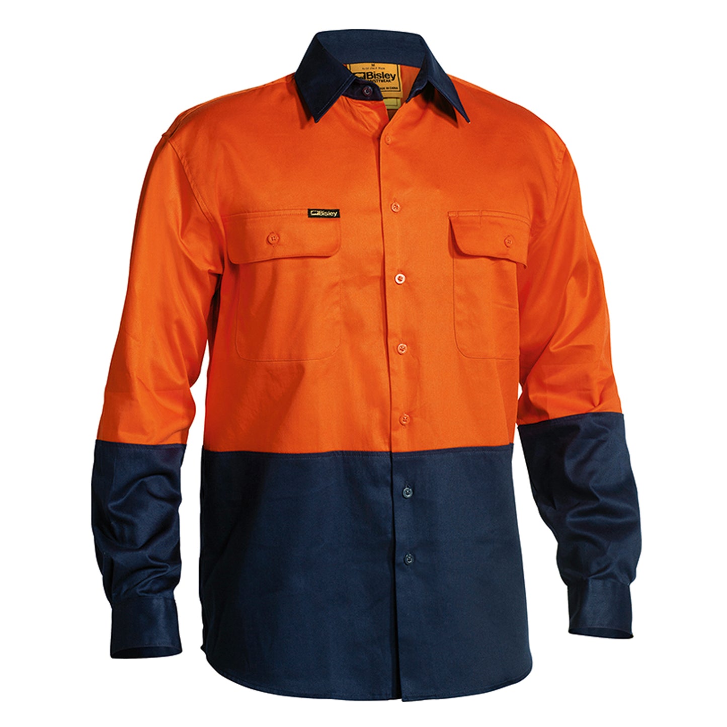 Bisley - Hi Vis Drill Long Sleeve Shirt (Orange/Navy)