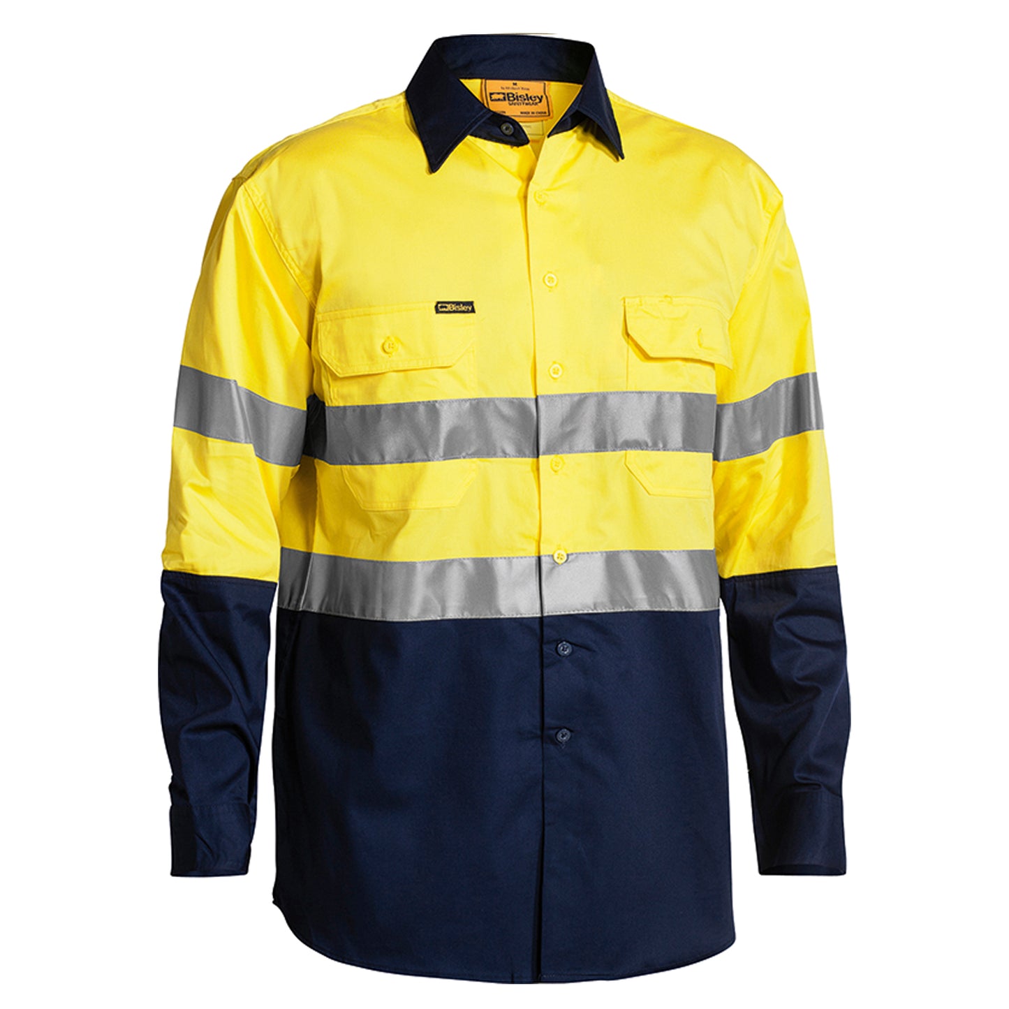 Bisley - Taped Hi Vis Cool Lightweight Long Sleeve Shirt (Yellow/Navy)