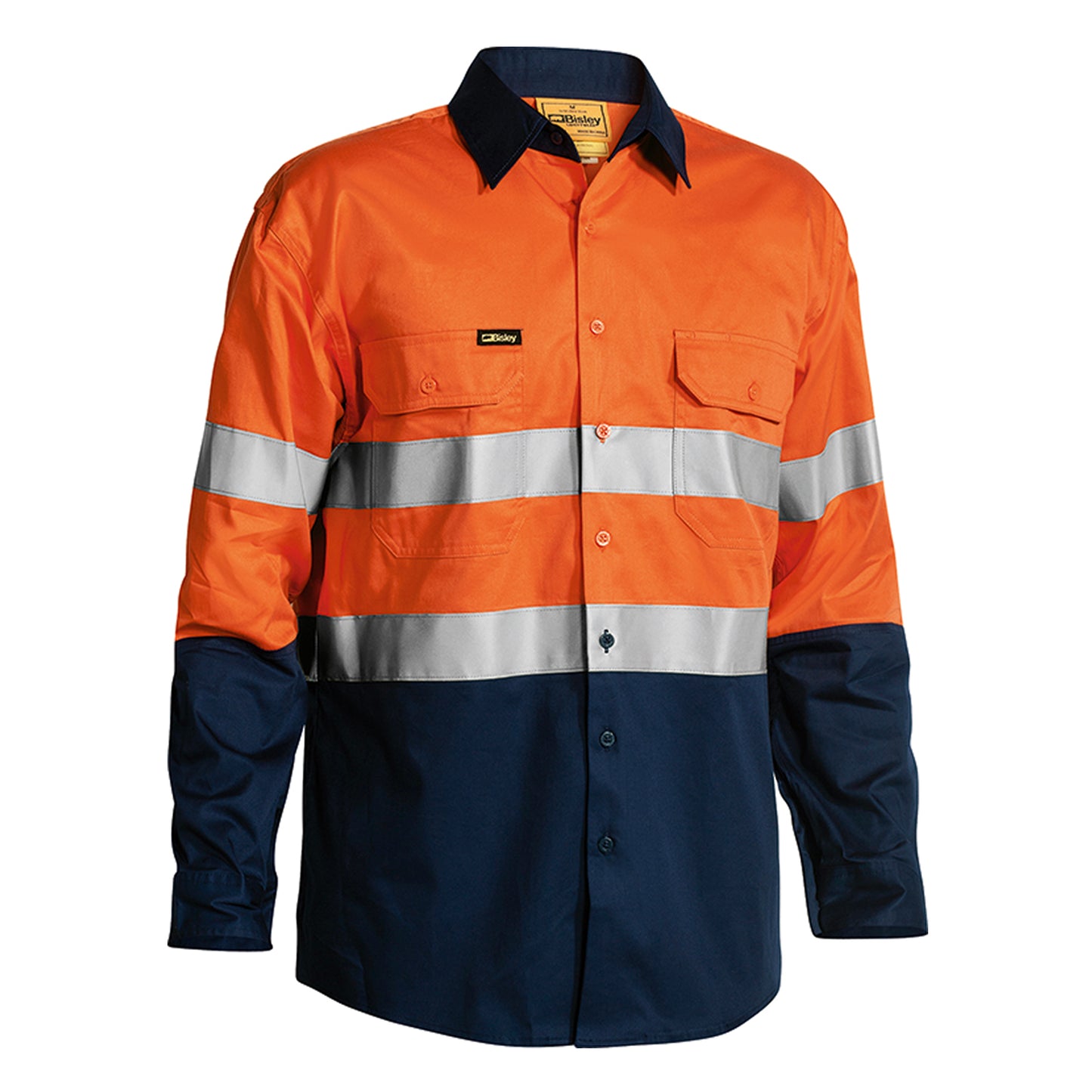 Bisley - Taped Hi Vis Cool Lightweight Long Sleeve Shirt (Orange/Navy)