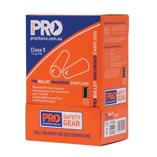 Pro Choice - ProBullet Disposable Uncorded Earplugs - (200 Pack Per Box) Class 5 - 27dB