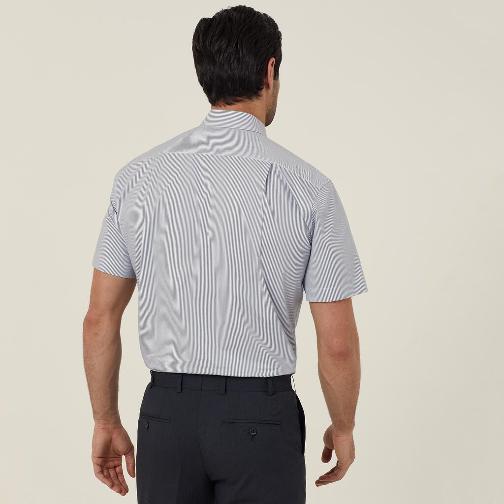 NNT - Avignon Fine Block Stripe Stretch Short Sleeve Shirt (Grey/White)