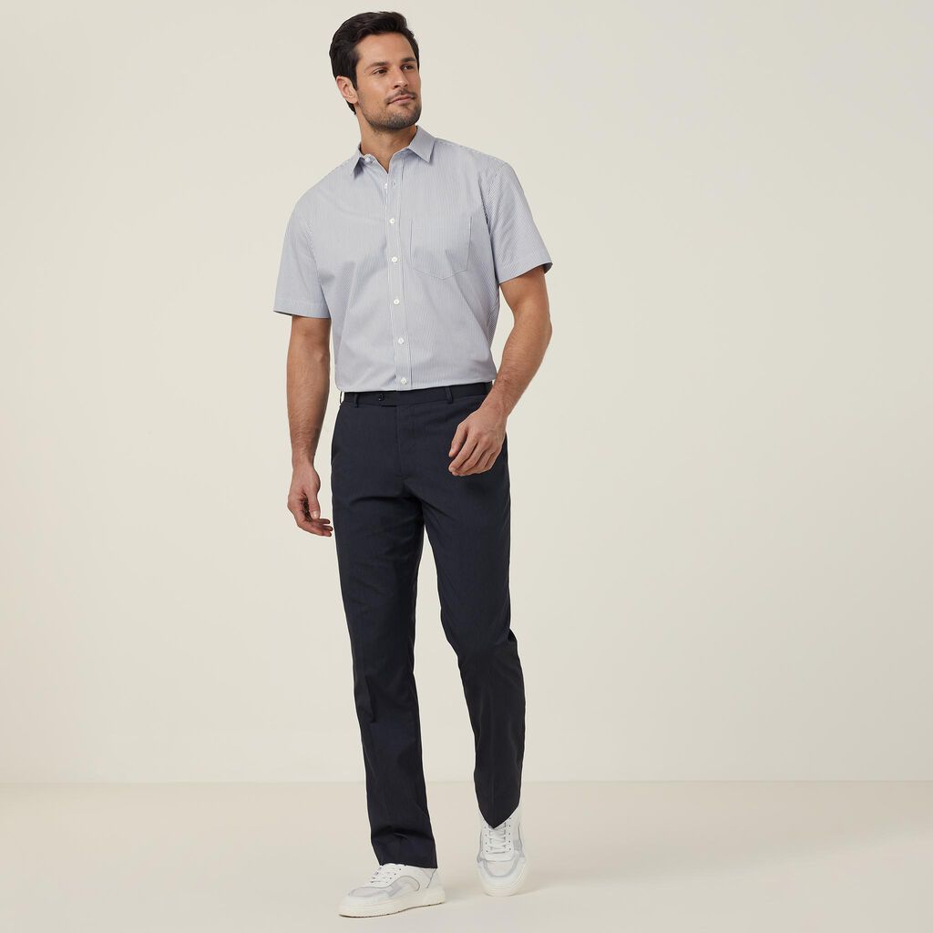 NNT - Avignon Fine Block Stripe Stretch Short Sleeve Shirt (Grey/White)