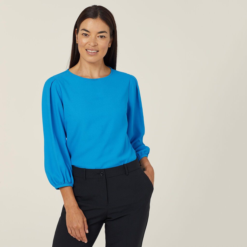 NNT - French Georgette 3/4 Sleeve Top (Cyan) – The Workwear Store