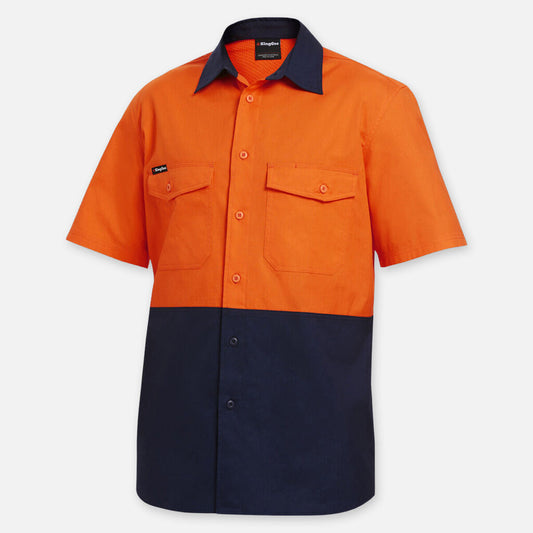 King Gee - Workcool 2 Hi Vis Short Sleeve Work Shirt (Orange/Navy)