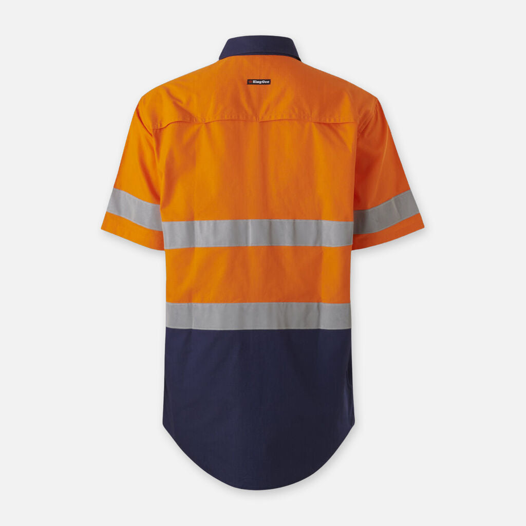 King Gee - Workcool Vented Splice Shirt Taped Short Sleeve (Orange/Navy)