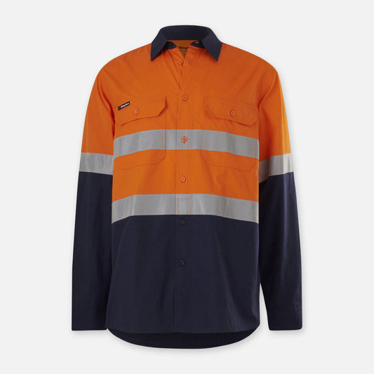 King Gee -Workcool Vented Splice Shirt Taped Long Sleeve (Orange/Navy)