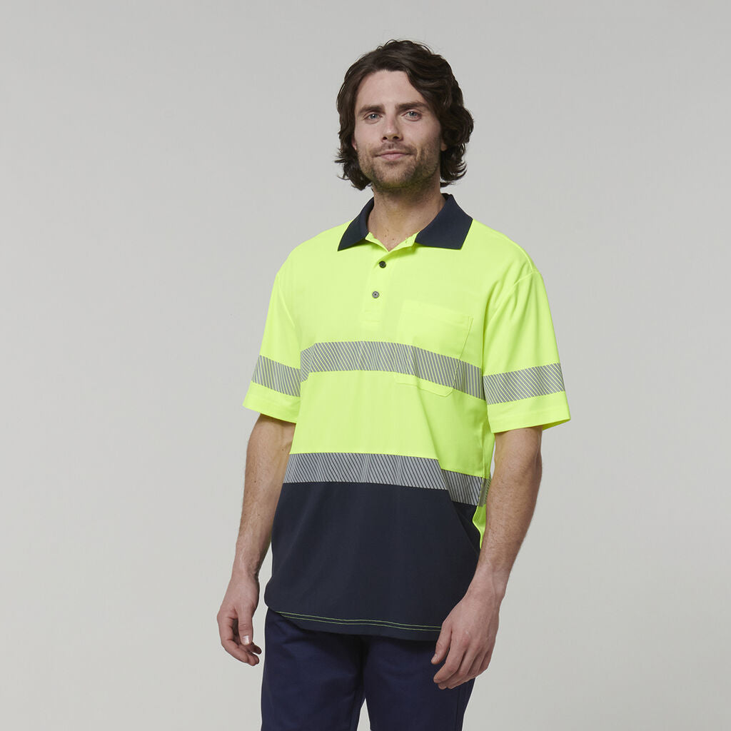 Hardyakka - Short Sleeve Taped Hi-Vis Polo (Yellow/Navy)